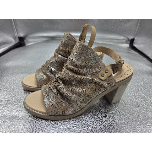 Naughty Monkey Nyxx Metallic Perforated Leather 6 Slingback Sandal Block Heels - Picture 1 of 9